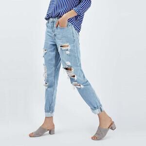 2/$30 Topshop Moto Hayden Jeans High Rise Ripped Straight Mid Wash W28 #9238